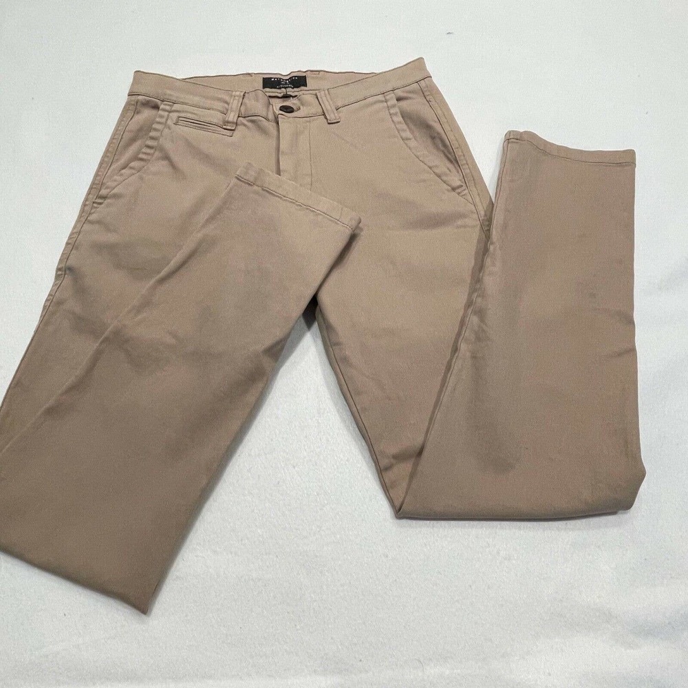 Matchstick Size S Men's Slim Fit Tapered Casual Chino Pants Flat Front Beige